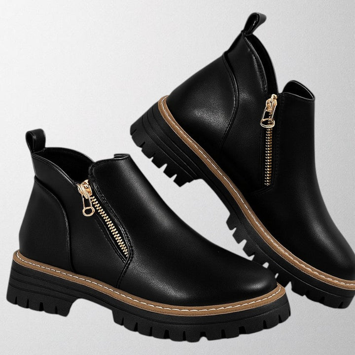 Olivia – Trendy kotníkové boty v černé PU kůži pro ženy