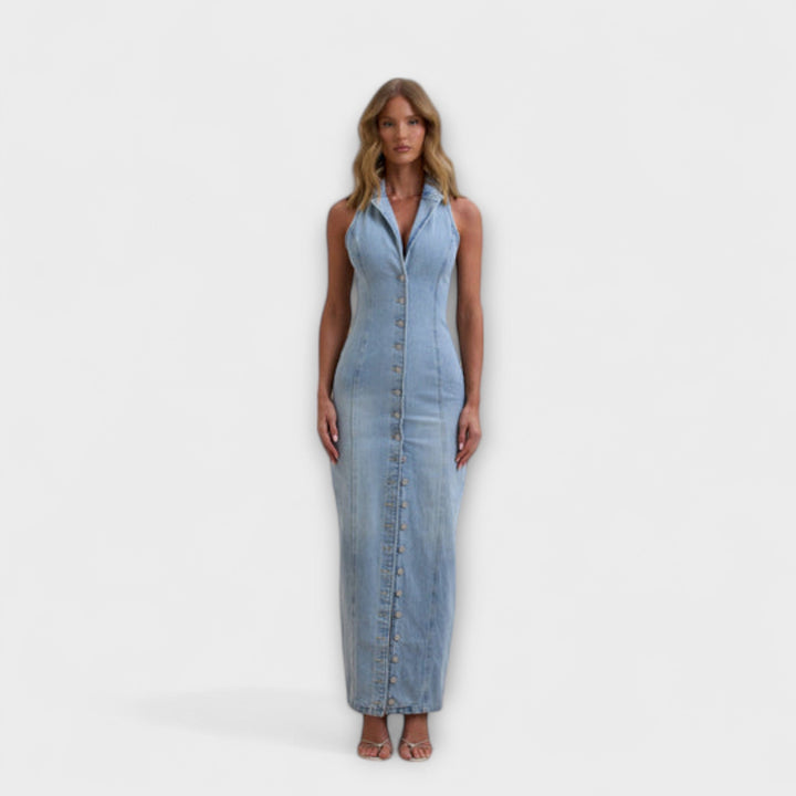 Lacey - Maxi šaty z denimu s mírným praním