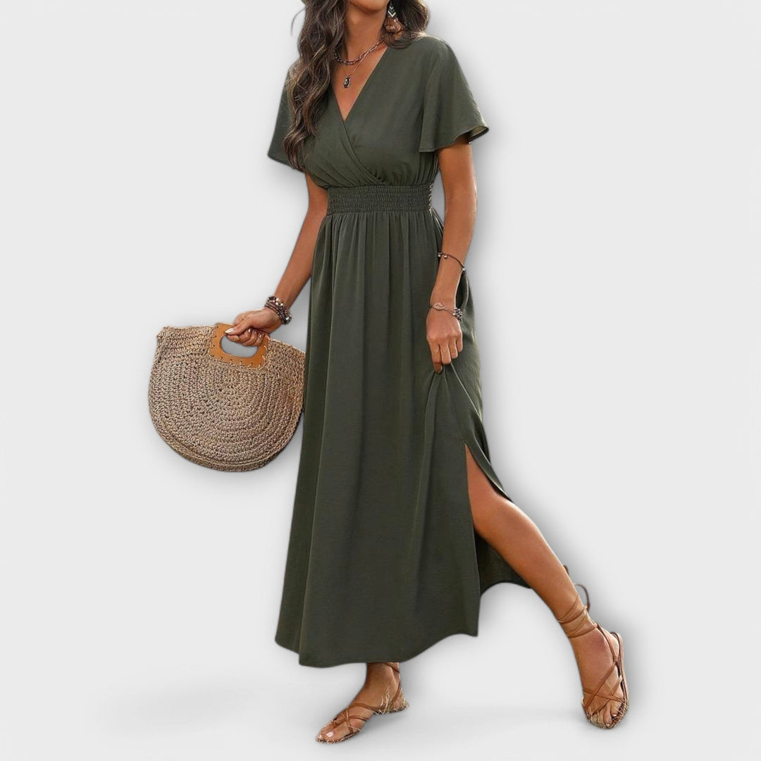Heather - Elegantní Boho Šaty s Výstřihem do V a Dlouhými Rukávy