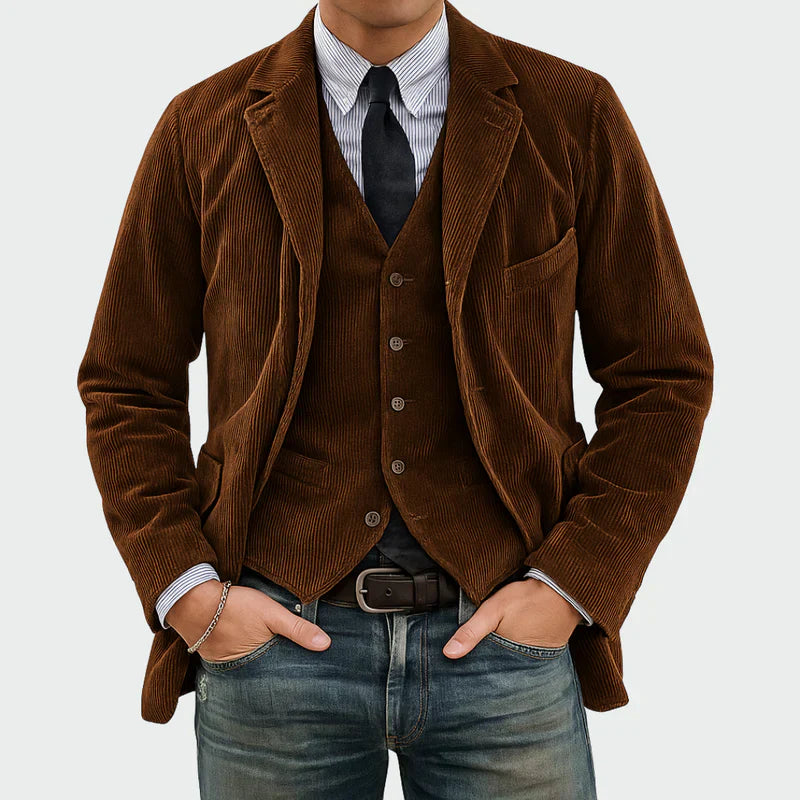 Arthur | Elegantní sako + vesta z pruhované sametové tkaniny